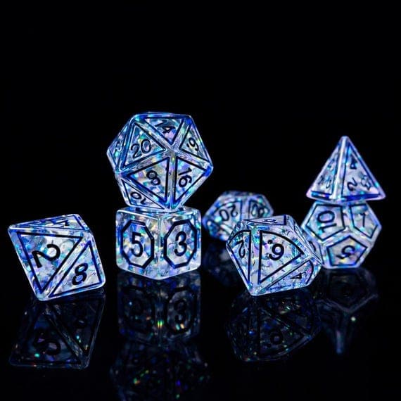 Blue Glitter dice set, deep blue resin with subtle glitter