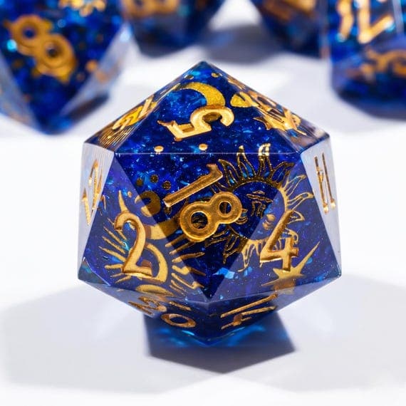 Celestial Arcane dice set, galaxy blue with gold celestial runes