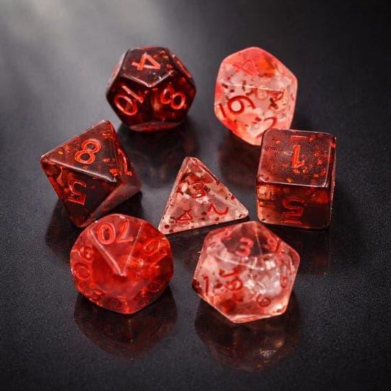 Vampire Thirst dice set, deep translucent red resin
