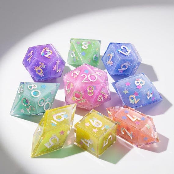 Pastel Star dice set, soft pastel tones with star inclusions