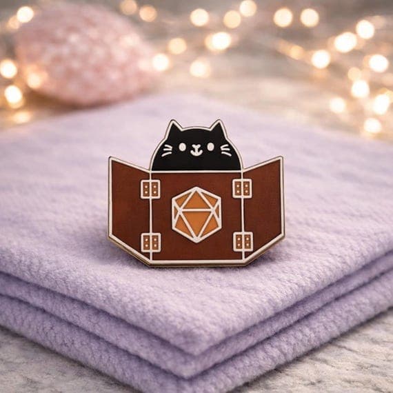 Magician Cat DND enamel pin, cat with D20 design