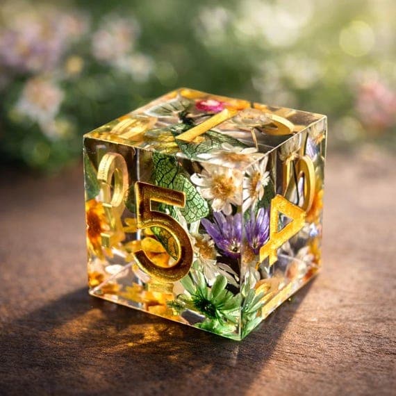 Botanical Bloom dice set, real dried flowers in crystal resin