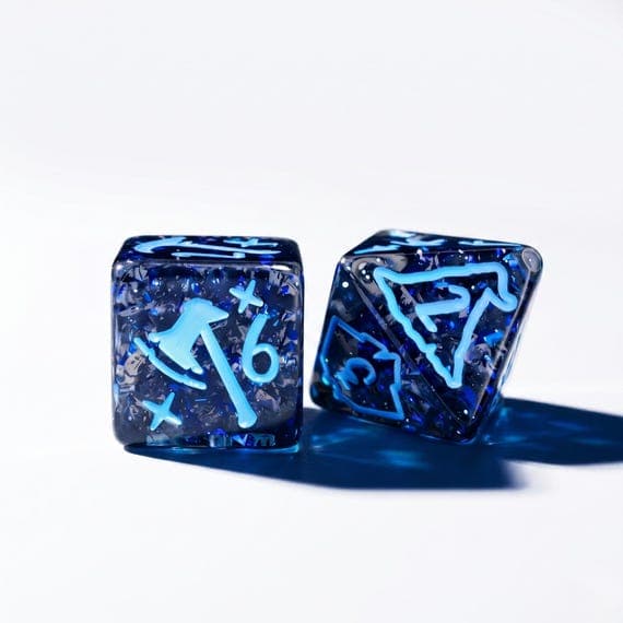 Arcane Runes dice set, deep blue resin with arcane symbols